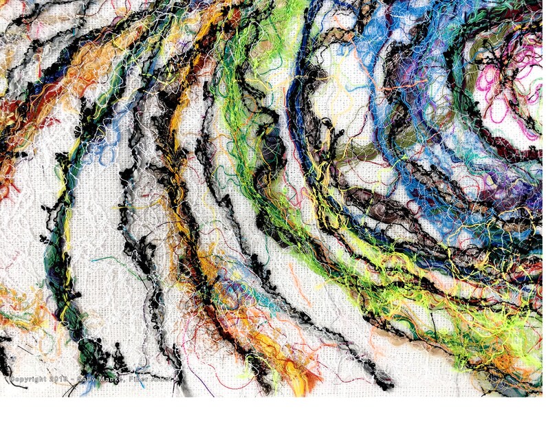 Winter Field Art Quilt, Fiber Art Wall Hanging, Blue Wall Decor, Sally Manke, Fiber Artist, vanGogh Style, Impressionistic Art, Original Art image 6