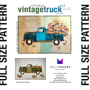 Whimsical Vintage Truck Art Quilt PATTERN, 50 X 36 Original Wall Art, Two VariationsTruck Lovers, Truck Quilt Patterns, Sally Manke imagem 1