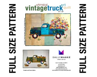 Whimsical Vintage Truck Art Quilt PATTERN, 50” X 36”  Original Wall Art, Two VariationsTruck Lovers, Truck Quilt Patterns, Sally Manke