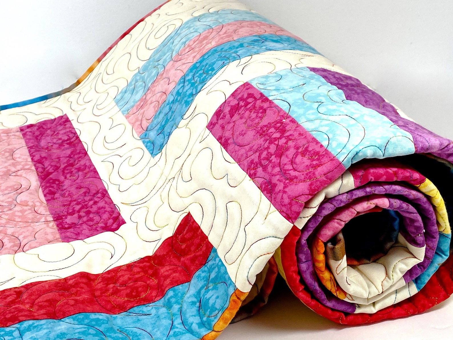Modern Rail Fence Quilt, Jelly Bean Colors, Patchwork Lap Size, Quilted ...