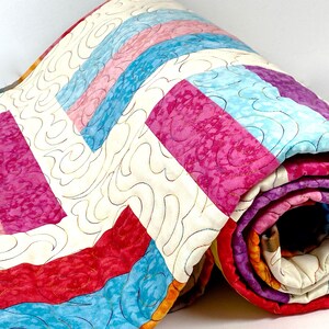 Modern Rail Fence Quilt, Jelly Bean Colors, Patchwork Lap Size, Quilted ...