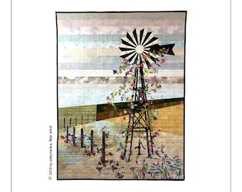 Blooming Windmill Art Quilt Pattern, Original Design Wall Art, Farm Lovers Gift, Quilters Gift, Full Sized Pattern, Sally Manke, 36” X 48”