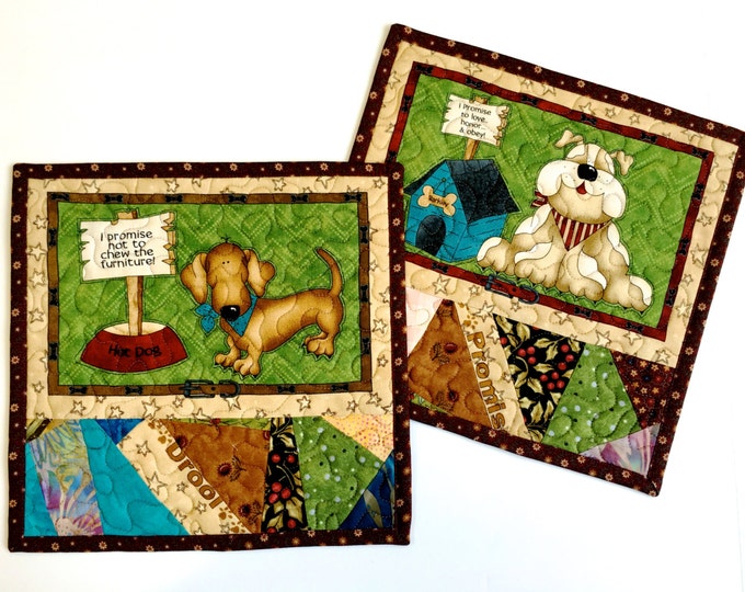 Dog Mug Rug Quilted handmade Homemade Patchwork Quilt Etsy