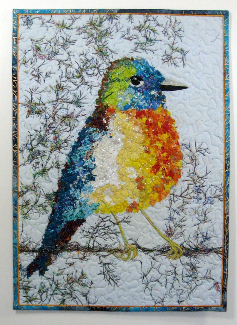 Vogel Art Quilt Textilkunst Konfetti Quilt gesteppte Wand Etsy