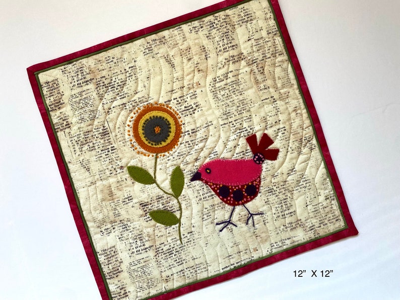 Little Bird Art Quilt With Hand Stitched Wool Appliqué and Etsy