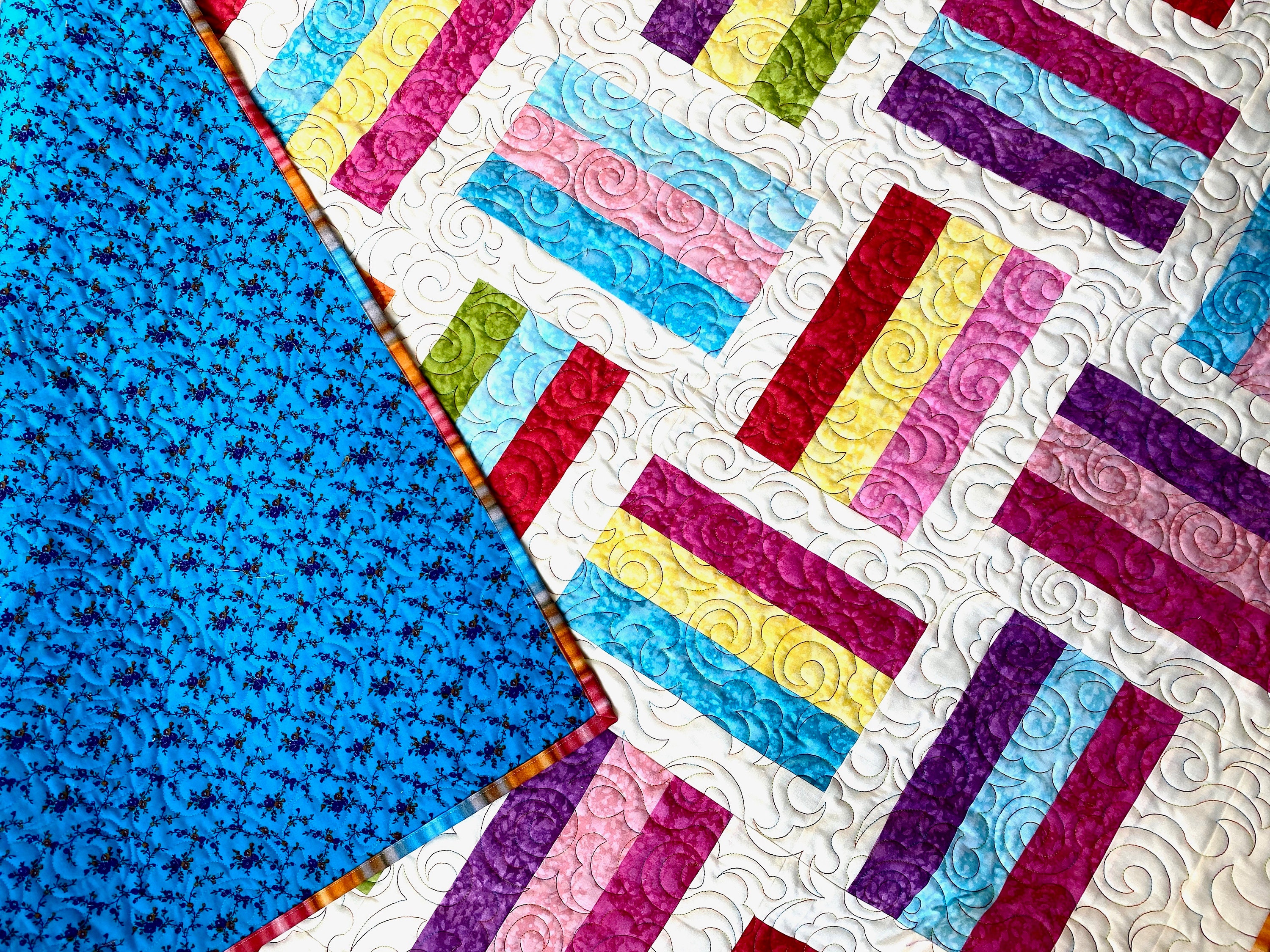 Modern Rail Fence Quilt, Jelly Bean Colors, Patchwork Lap Size, Quilted ...