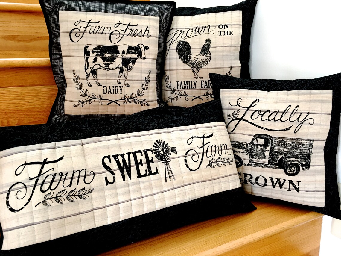Quilted Farm Pillow Locally Grown Country Home Decor Farm Etsy