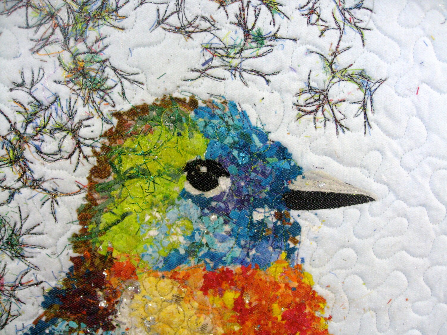 Vogel Art Quilt Textilkunst Konfetti Quilt gesteppte Wand Etsy