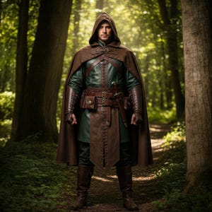 Leren Ranger-mantel met capuchon: middeleeuws LARP-kostuumpantser
