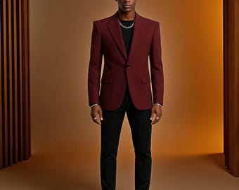 Classic Maroon Genuine Leather Blazer, Handmade Slim-Fit Mens Coat | Luxury Party & Formal Jacket