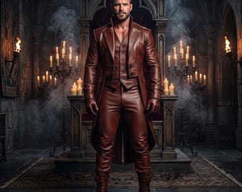 Costume da uomo in vera pelle, trench gotico, abito da cosplay da vampiro.