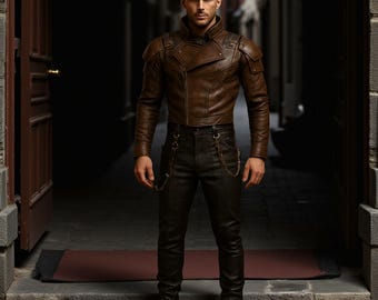 Steampunk Leather Outfit: Men's Gothic Fashion, Handmade Jacket & Pants