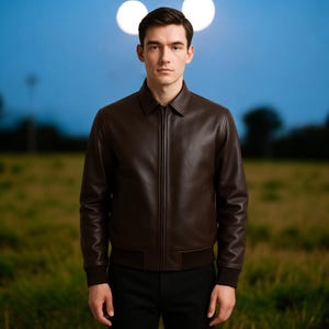 Dark Brown Genuine Leather Bomber Jacket for Men | Classic Flight Jacket | Casual & Smart Outerwear