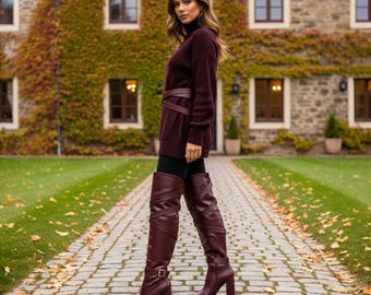 Stivali alti fino al ginocchio in vera pelle di lusso / Stivali alla moda sopra il ginocchio fatti a mano