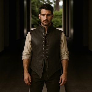 Brown Medieval Leather Vest | Handmade Men’s Genuine Leather Waistcoat | Custom Renaissance LARP Cosplay Outfit