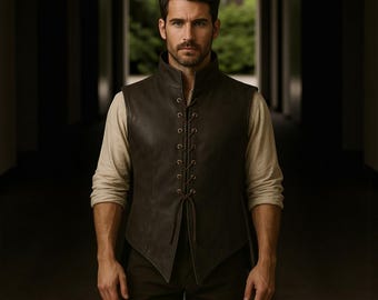 Handmade Brown Leather Medieval Vest: Renaissance LARP Cosplay Waistcoat