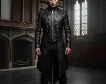 Lungo frac in vera pelle fatto a mano per uomo / Cappotto ispirato allo stile gotico vittoriano