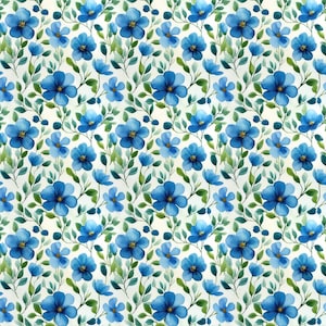 Watercolor Blue Floral-Blue Flower Fabric- Cotton Fabric By Half Yard