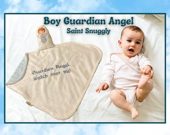 Ángel de la guarda (niño) Saint Snuggly: manta de bebé de vellón Minky bordada con muñeco de ángel