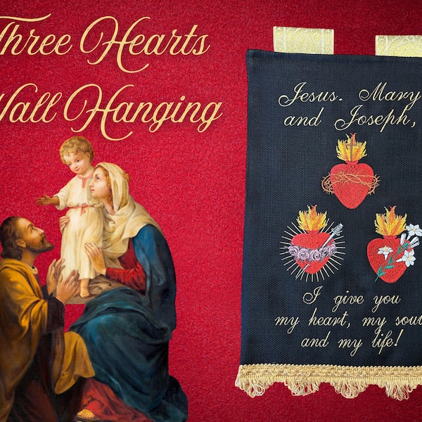 Tapiz bordado de tres corazones