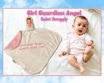 Guardian Angel Baby Blanket: Minky Fleece, Catholic Baptism Gift