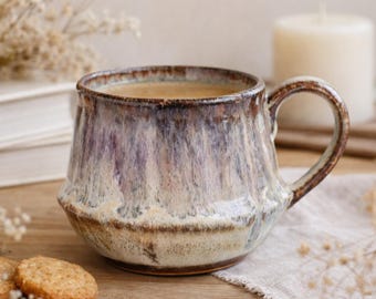 Handgjord keramisk kaffemugg, rustik keramikkopp, blommig tekopp med fat, japansk stengodsmugg, present till kaffeälskare