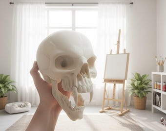 Archivo STL de calavera realista imprimible en 3D / Decoración gótica de Halloween (descarga instantánea)