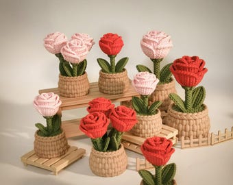 3D Printed Rose Flower Pot Set | Mini Garden Decor (STL File)