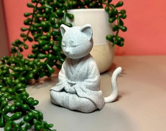 Standbeeld zenkat – beeldje mediteren kat – decor yogakat – minimaal interieur – spiritueel cadeau – 3D-geprint beeldhouwwerk cat buda