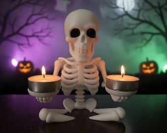 Skeleton Candle Holder STL | Gothic Skull Decor | Halloween 3D Print | Tealight Holder Model