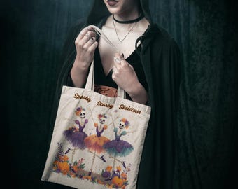 Spooky Ballerina Canvas Tote Bag: Halloween Trick or Treat Bag