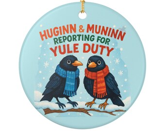 Yule Huginn Muninn Crow Ornament, Yule Home Decor, Winter Holiday Charm, Kids Room, Tree Decoration, Holiday Gift, Party Favor