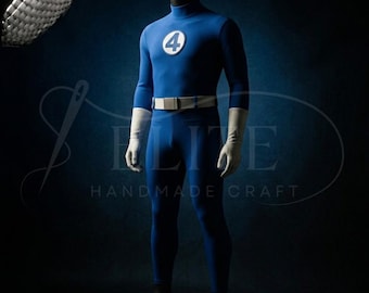 Mr. Fantastic Cosplay-Kostüm | Blauer Spandex-Body, Handschuhe, Gürtel (Comic Con)