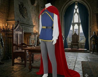 Prinz Charming Kostüm für Herren, königliches Cosplay-Outfit, Umhang-Tunika Halloween-Kostüm