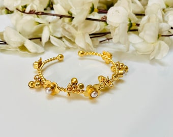 Brazaletes ajustables de perlas cultivadas indias, nueva pulsera tradicional de bolas de piedras preciosas chapada en oro.