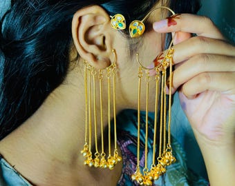 Newly launched Gold Plated Kashmiri Earcaffs , Celebrity Inspired Long Chain Handicraft Jewelry.