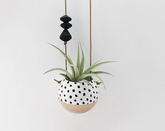 Mini Hanging Planter // White + Black Speckle // Succulent Planter Air Plant Planter