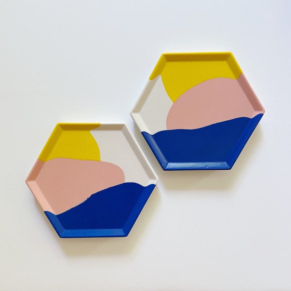 Hexagon Coaster | Colorful Coaster Set | Decorative Ring Trinket Dish | Flat Lay Photo Prop | Plant Tray | Ring Tray