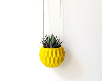 Mini Geometric Sphere Hanging Planter | Bright Yellow  Plant Pot | Eco-Friendly Plant Gift | Concrete Style