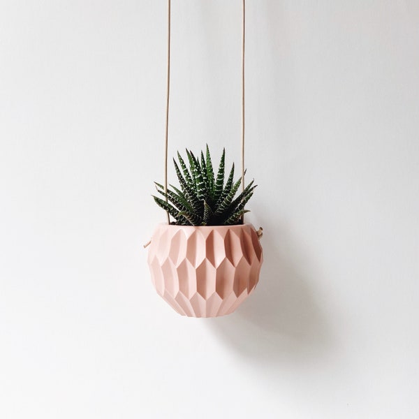 Mini Geometric Sphere Hanging Planter |  Peach Plant Pot | Eco Friendly Plant Gift | Concrete Style