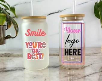 Custom Glass Iced Coffee Cup Corporate Gift Idea Small Business Owner Your Logo here business swag marketing Gift Corporate Gift Personalize
