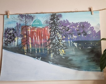 Pintura de acuarela del templo