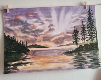 Pintura de acuarela del atardecer