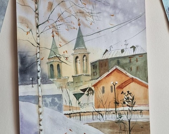 Pintura de acuarela de paisaje urbano