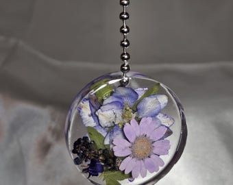 Handmade Decorative Resin Fan Pull (Purple & Pink Flowers)