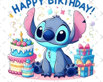 Happy Birthday Stitch PNG, Lilo and Stitch Clipart (Digital Download)