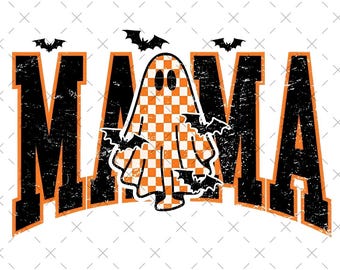 Checkered Ghost Halloween Mama Shirt PNG SVG, Spooky Mama Png, Retro Halloween Svg, Halloween Mama Png, Fall Png, Mama Png, Autumn Mama