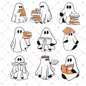 Ghost Books Halloween Svg PNG, Cute Ghost Bookish, Ghost Halloween PNG, Reading Halloween, Teacher Png, Librarian Sublimation, Spooky Season