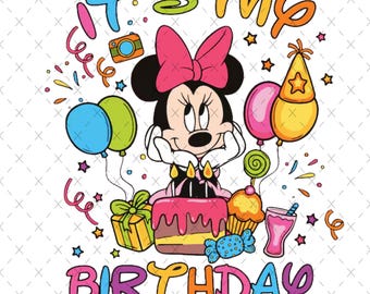 Urodziny Myszki Minnie w formacie PNG, projekt imprezy dla dziewczynek (pobieranie cyfrowe)