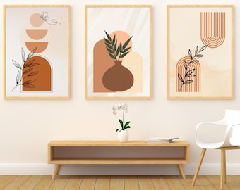 Modern Boho Minimalist Wall Art Set – Abstract Arch & Botanical Prints (Set of 3)